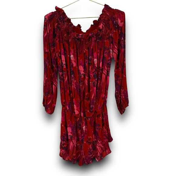 NWT BEACH RIOT Lantern Romper S Red Floral Off The Shoulder Long Sleeve Ruffle - Picture 4 of 6